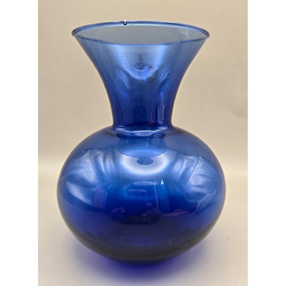Vintage Handblown Made in Mexico Cobalt Blue Bulbous Onion Shape Flared Top B#37